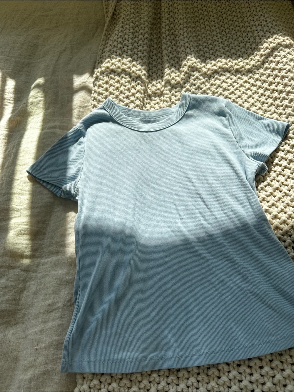 Light Blue Ribbed Short Sleeve Tee